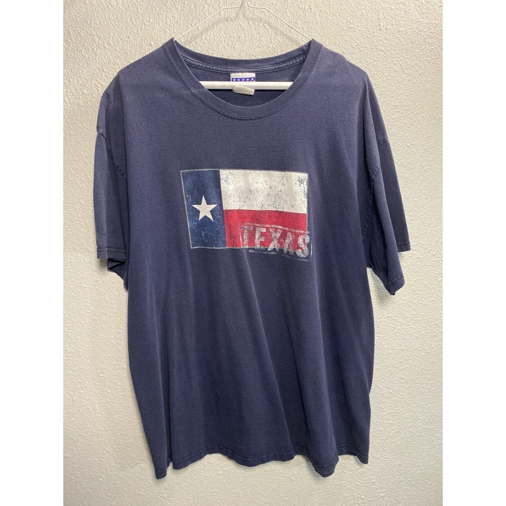Mens Vintage Texas Flag Graphic T-Shirt Navy Blue Distressed Lone Star Tee XL